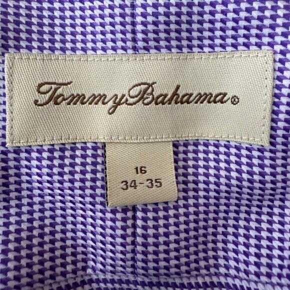 Tommy Bahama Dress Shirt Mens 16.5 34-35 Purple Houndstooth Long Sleeve NWT - Picture 6 of 12